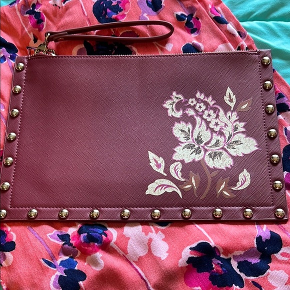 White House Black Market Handbags - Floral Studded Clutch in Light Burgundy